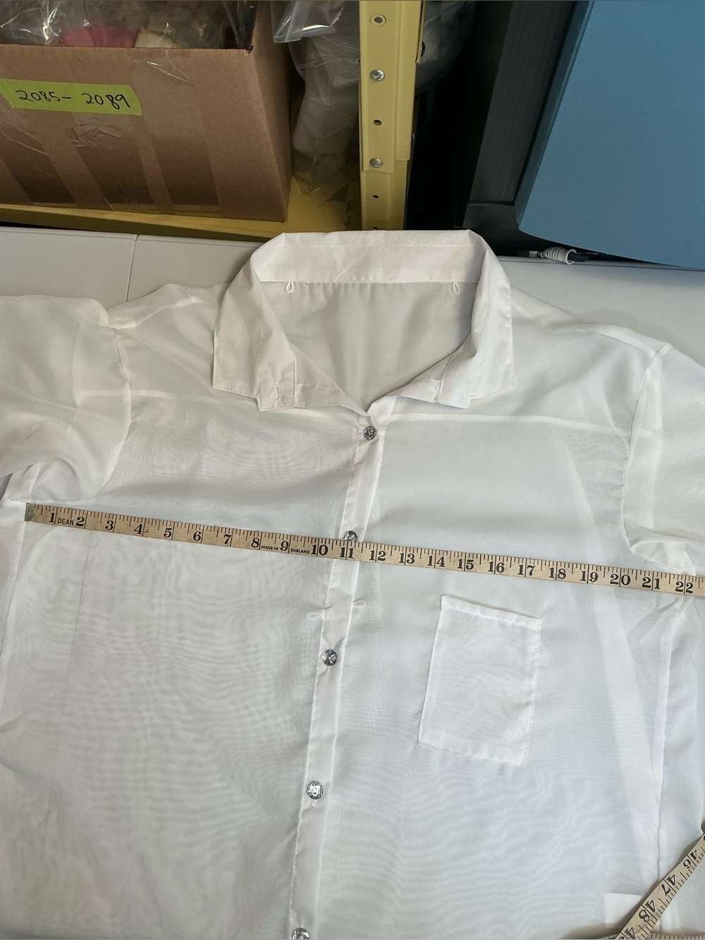 2165 - Elegant Sheer White Button-Down Blouse with Sparkly Diamond Accents - Per - Picture 8 of 8